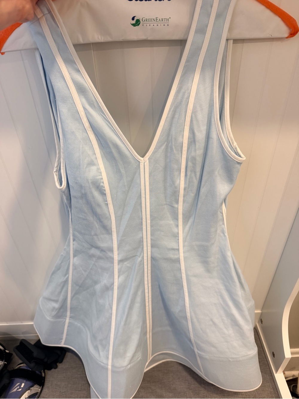 Maeve Pale Blue Mini Dress with White Trim